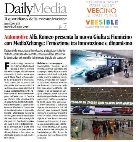 MediaXmotive sul Daily Media per la pianificazione di Alfa Romeo Giulia a Fiumicino