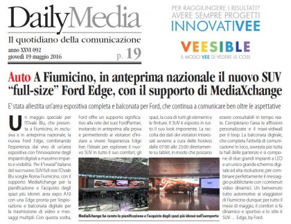 MediaXmotive su Daily Media per la pianificazione dell’area espositiva di Ford Edge